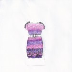 lace on top of the arms, a white belt and ruffles.With the color being a switch from pink to purple.