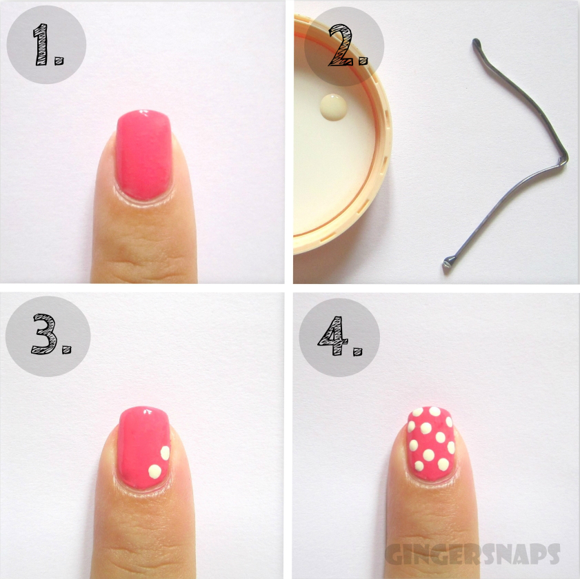 steps of polka dot nail art